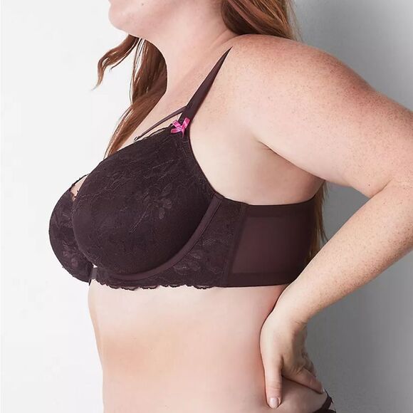 Cacique Chocolate Plum Unlined Curvy Balconette Bra Removable Straps 46DDD 46F - Picture 2 of 14